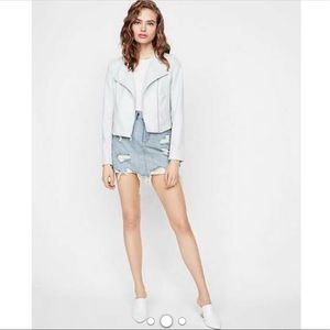 EXPRESS Leather collarless moto jacket/Light gray
